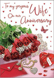 This anniversary card image offers a vision of heartfelt celebration, as though someone in Noak Hill has carefully laid out their tokens of love on a softly lit table. A generous sweep of red roses stretches diagonally across the design, their velvety petals gleaming with a deep, romantic hue that suggests long-lasting affection. Each bloom is detailed with subtle highlights and shadows, giving them the look of fresh flowers straight from a florist's bench, surrounded by delicate greenery that peeks between the blossoms like small breaths of life and movement. Beneath this floral cascade, a neatly folded envelope rests alongside the card, creating the impression of a personal message carefully composed and ready to be read. Close by sits a heart-shaped locket, its surface smooth and reflective, with dainty pearls and tiny jewel-like accents scattered around it, catching the light like little stars. The background shimmers in soft tones of red, blush, and warm cream, while tiny heart motifs seem to float upward, guiding the eye toward the printed anniversary greeting rendered in graceful, flowing script. A single butterfly motif appears to flutter near the roses, adding a note of magic and gentle transformation, much like the way a relationship deepens over shared walks through the quiet lanes and green edges of Noak Hill. The entire composition glows with warmth and devotion, evoking the sense of two soulmates pausing together, remembering their journey, and renewing their promises in a moment that feels intimate, sincere, and rooted in the comfortable rhythms of home.